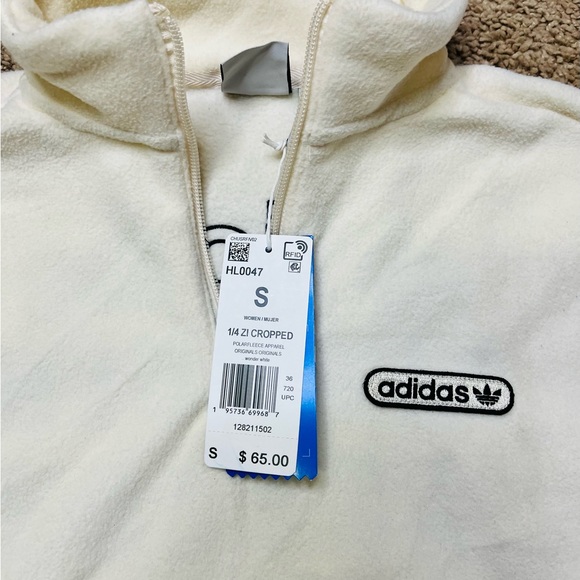 BNWT, Women’s Adidas Original Polar Fleece 1/4 zip cropped top, size Small, wht - Picture 4 of 4